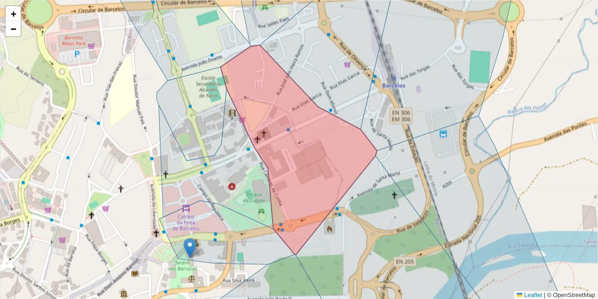 Mapa detalhado do código postal 4750-106 com limites, códigos postais vizinhos e agências dos correios
