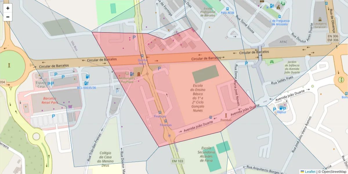 Mapa detalhado do código postal 4750-158 com limites, códigos postais vizinhos e agências dos correios