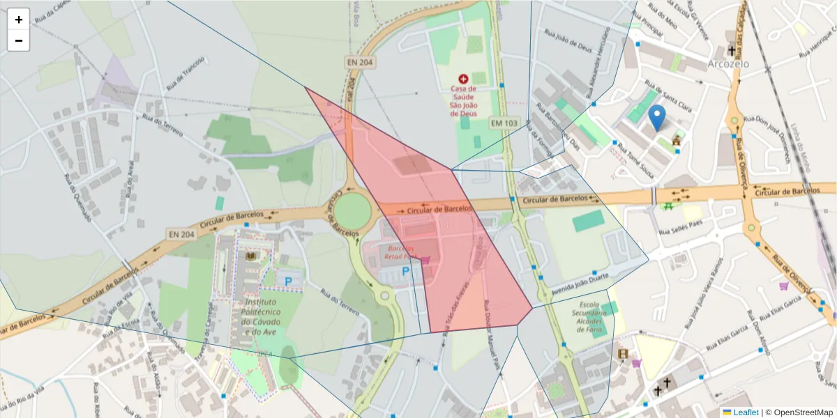 Mapa detalhado do código postal 4750-234 com limites, códigos postais vizinhos e agências dos correios