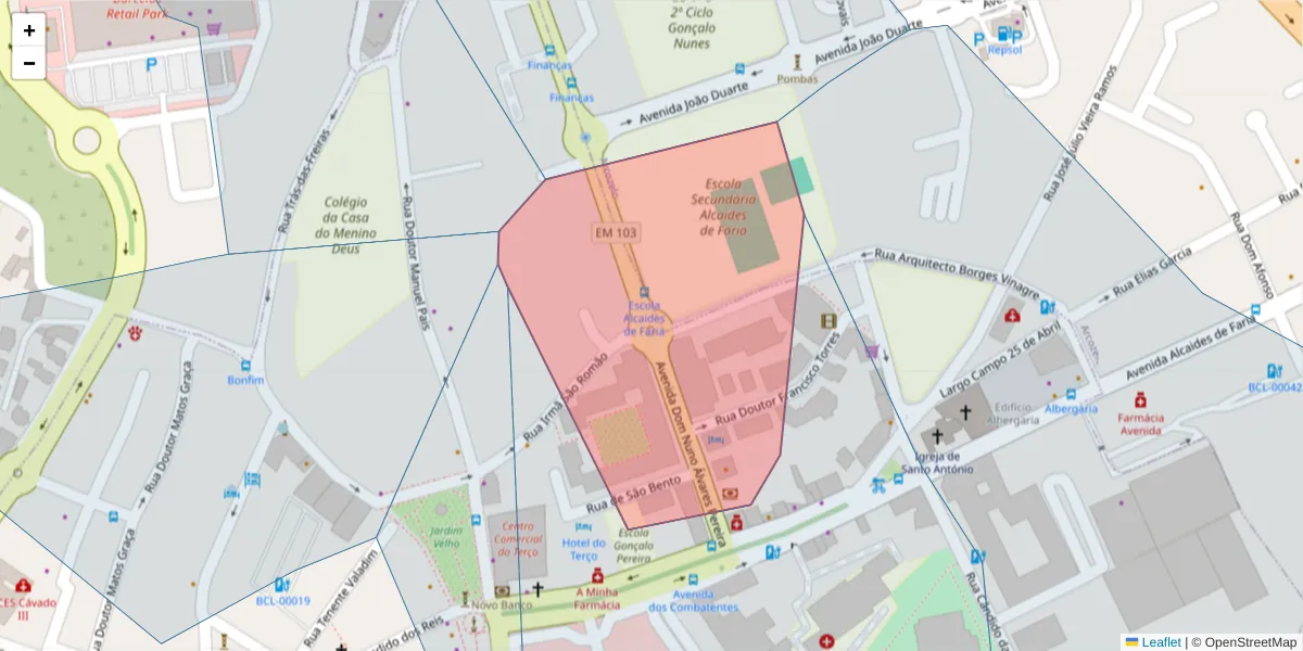 Mapa detalhado do código postal 4750-324 com limites, códigos postais vizinhos e agências dos correios