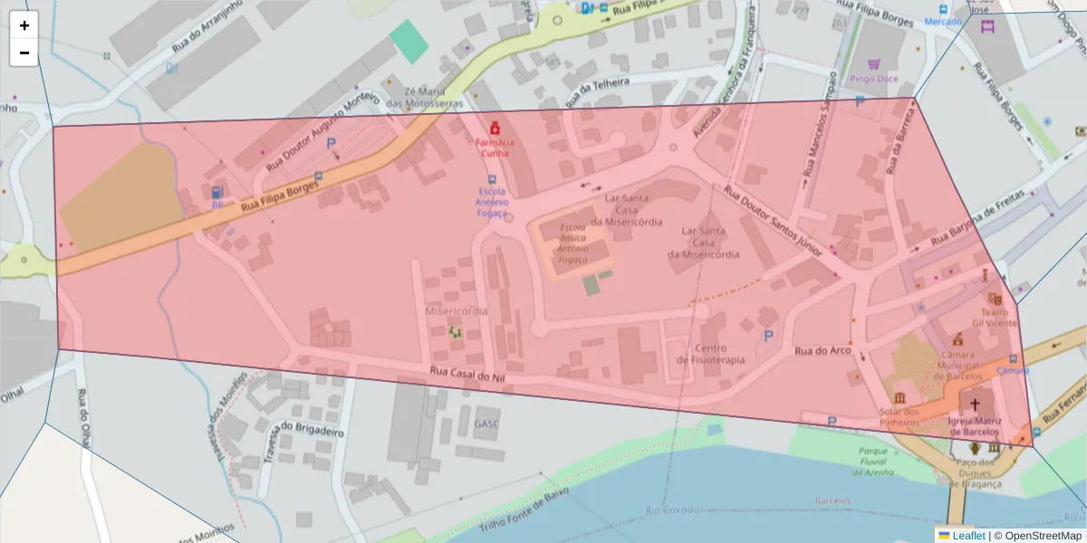 Mapa detalhado do código postal 4750-332 com limites, códigos postais vizinhos e agências dos correios