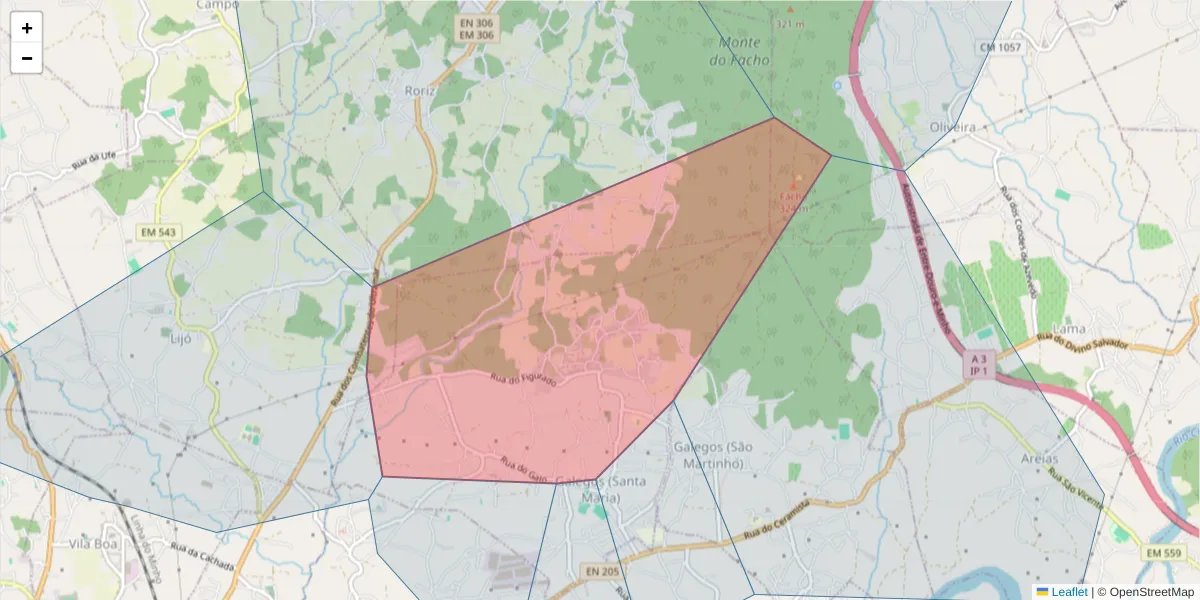 Mapa detalhado do código postal 4750-462 com limites, códigos postais vizinhos e agências dos correios