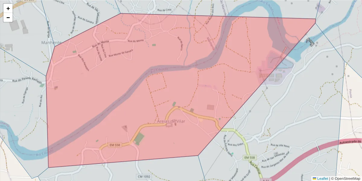 Mapa detalhado do código postal 4750-553 com limites, códigos postais vizinhos e agências dos correios