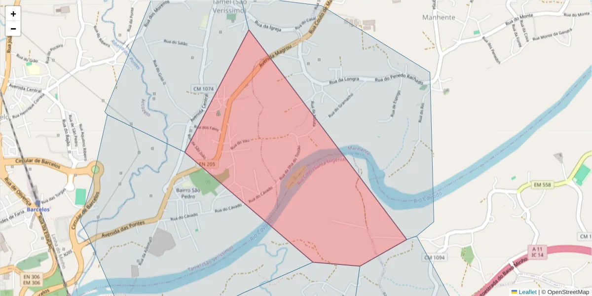 Mapa detalhado do código postal 4750-748 com limites, códigos postais vizinhos e agências dos correios