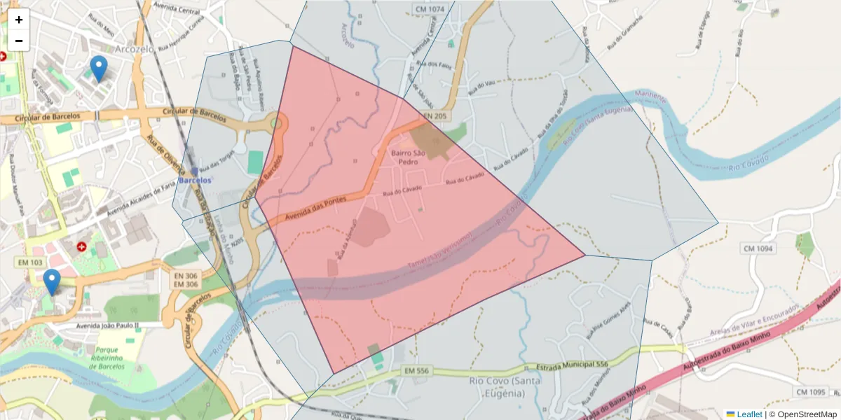 Mapa detalhado do código postal 4750-754 com limites, códigos postais vizinhos e agências dos correios