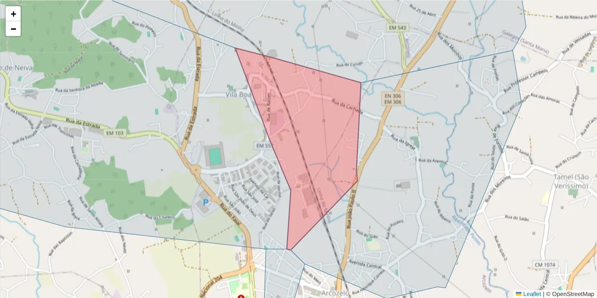 Mapa detalhado do código postal 4750-778 com limites, códigos postais vizinhos e agências dos correios
