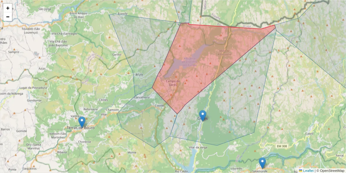Mapa detalhado do código postal 4840-030 com limites, códigos postais vizinhos e agências dos correios