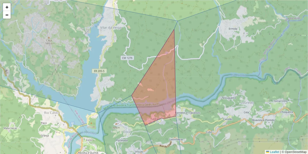 Mapa detalhado do código postal 4850-123 com limites, códigos postais vizinhos e agências dos correios