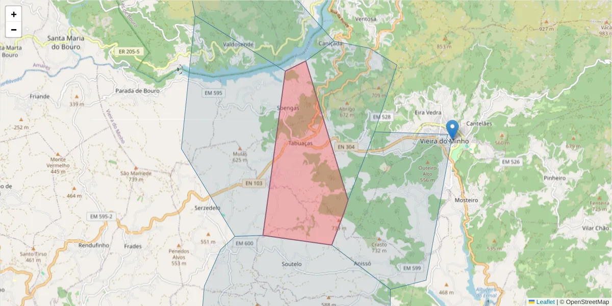 Mapa detalhado do código postal 4850-382 com limites, códigos postais vizinhos e agências dos correios