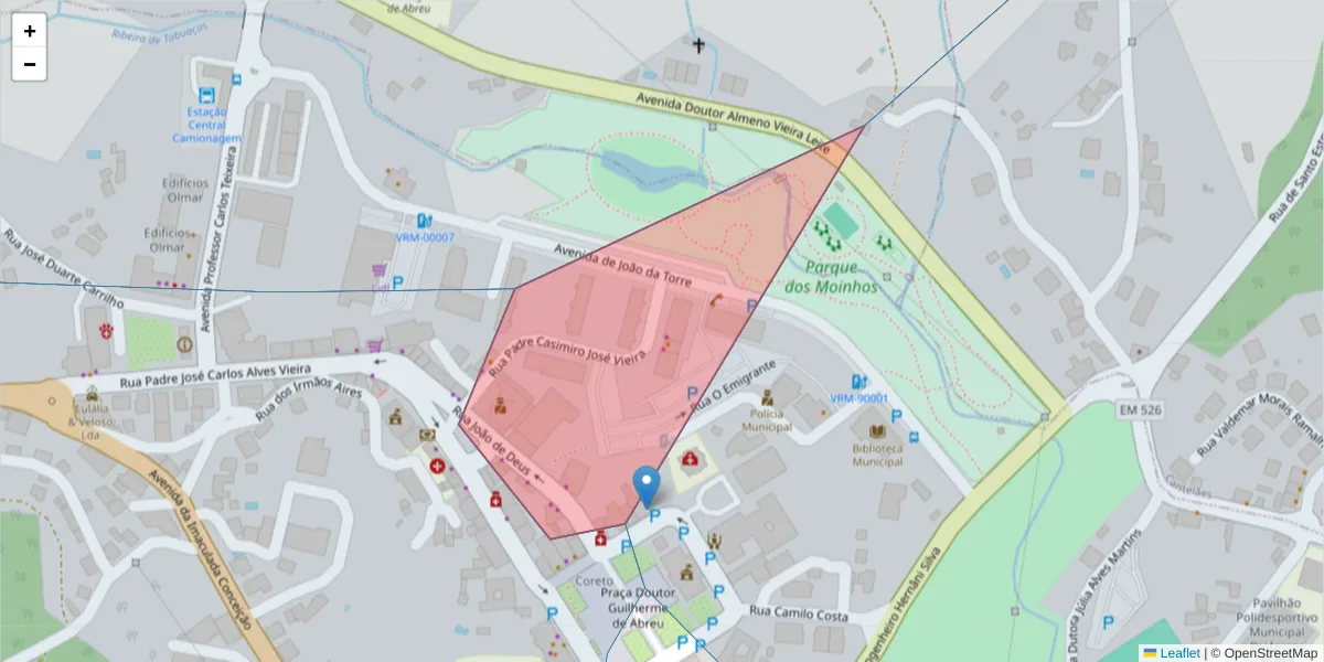 Mapa detalhado do código postal 4850-535 com limites, códigos postais vizinhos e agências dos correios
