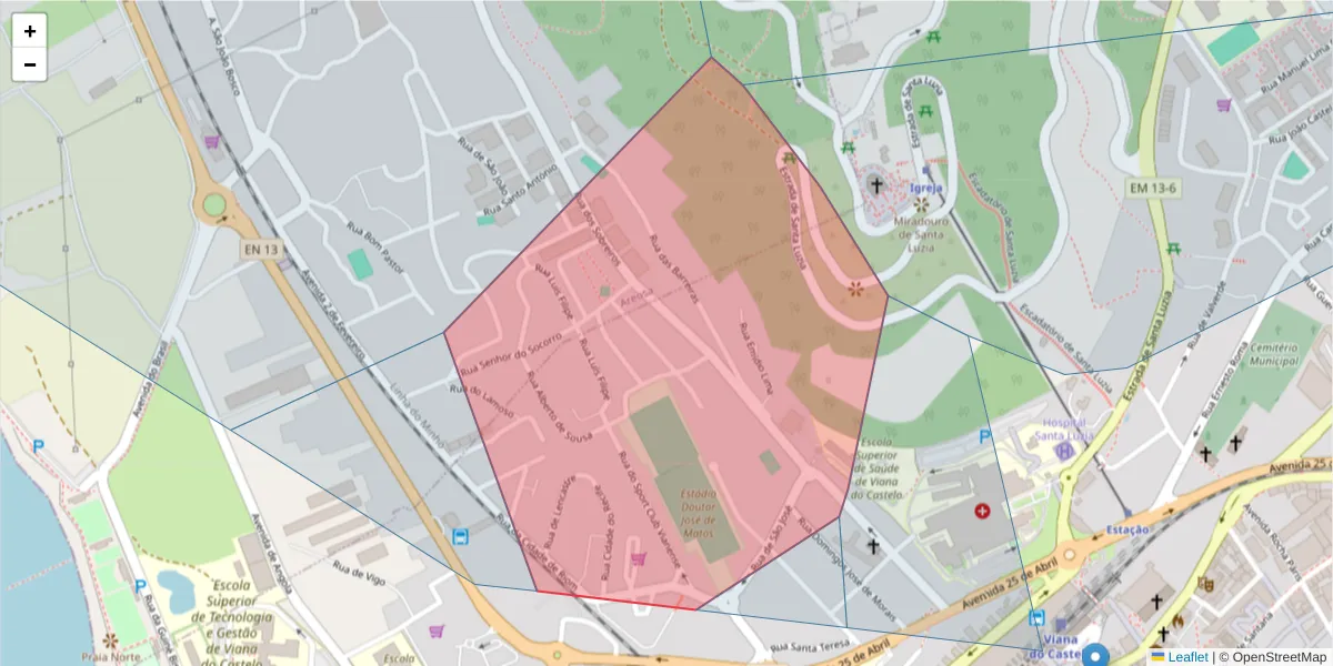 Mapa detalhado do código postal 4900-382 com limites, códigos postais vizinhos e agências dos correios