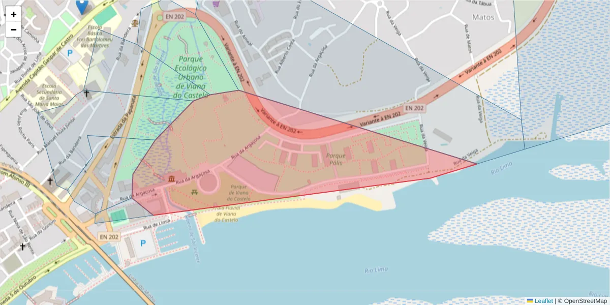 Mapa detalhado do código postal 4900-394 com limites, códigos postais vizinhos e agências dos correios