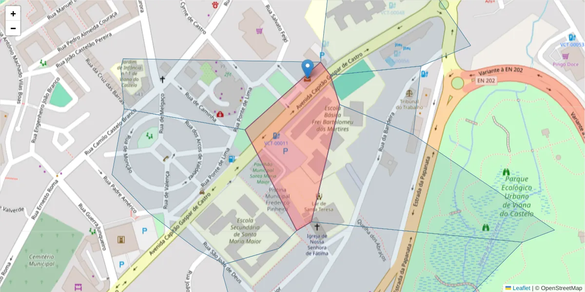 Mapa detalhado do código postal 4900-451 com limites, códigos postais vizinhos e agências dos correios