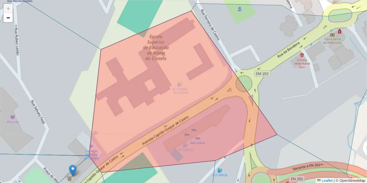 Mapa detalhado do código postal 4900-462 com limites, códigos postais vizinhos e agências dos correios