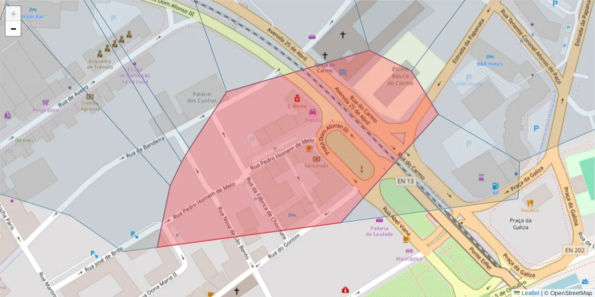 Mapa detalhado do código postal 4900-477 com limites, códigos postais vizinhos e agências dos correios