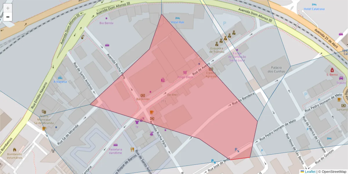Mapa detalhado do código postal 4900-495 com limites, códigos postais vizinhos e agências dos correios