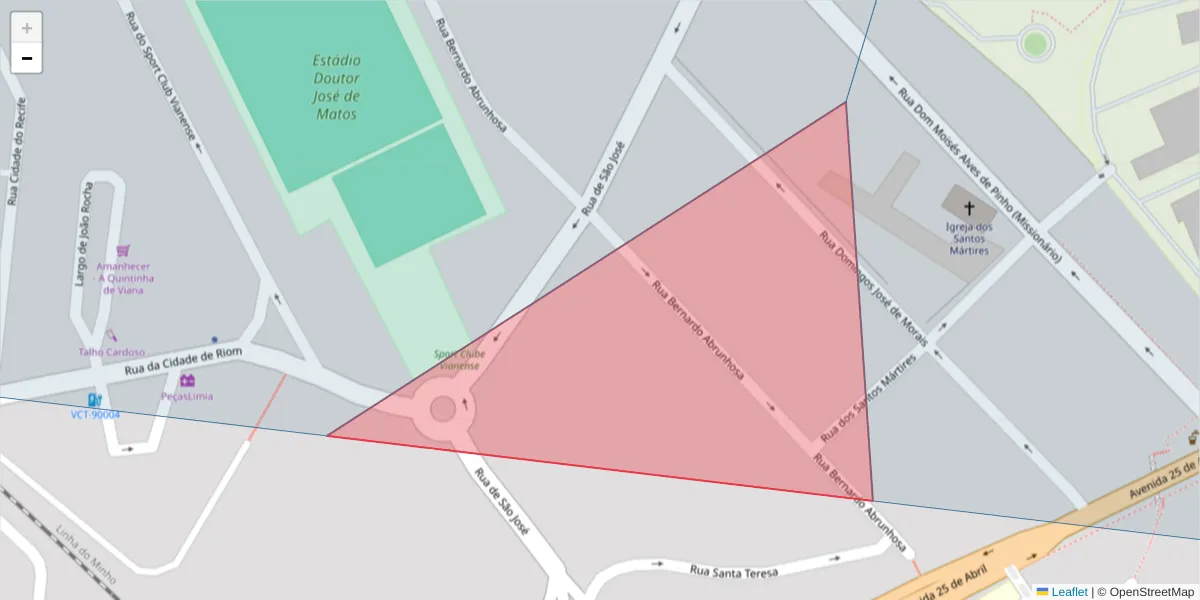 Mapa detalhado do código postal 4900-496 com limites, códigos postais vizinhos e agências dos correios