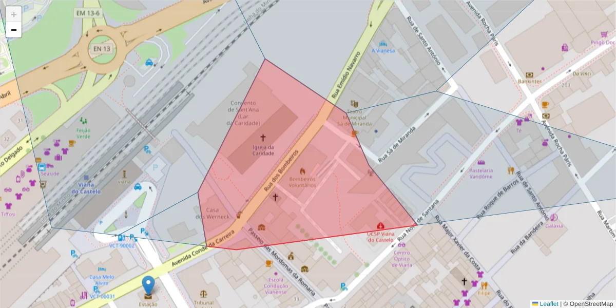 Mapa detalhado do código postal 4900-532 com limites, códigos postais vizinhos e agências dos correios