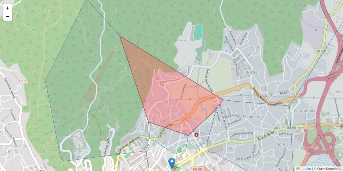 Mapa detalhado do código postal 4900-557 com limites, códigos postais vizinhos e agências dos correios