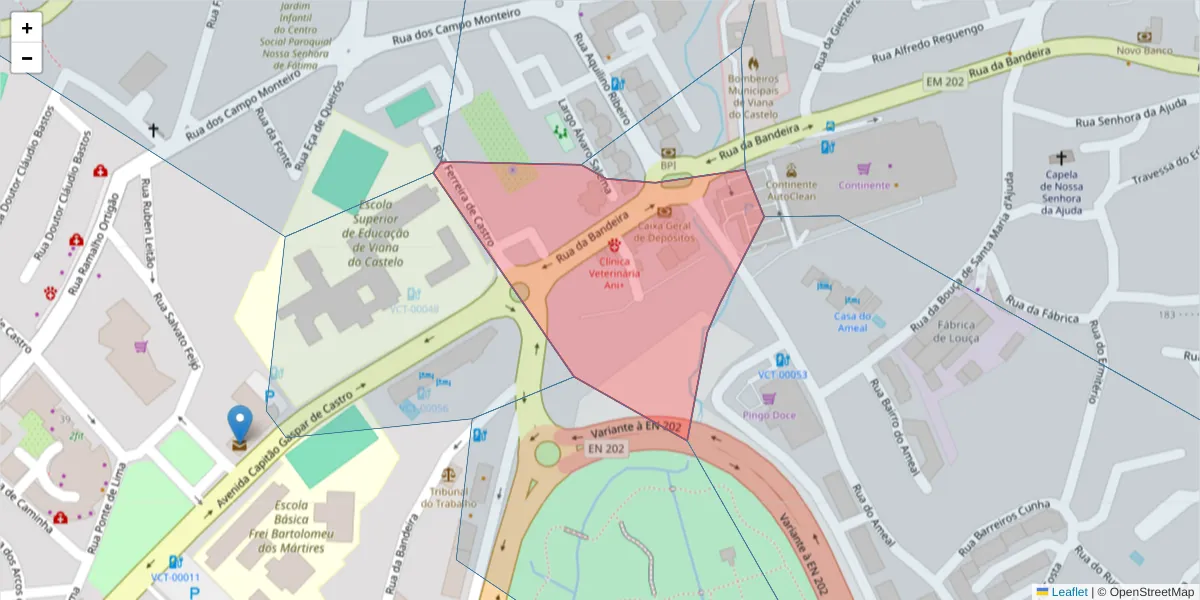 Mapa detalhado do código postal 4900-562 com limites, códigos postais vizinhos e agências dos correios