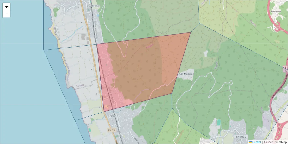 Mapa detalhado do código postal 4900-721 com limites, códigos postais vizinhos e agências dos correios