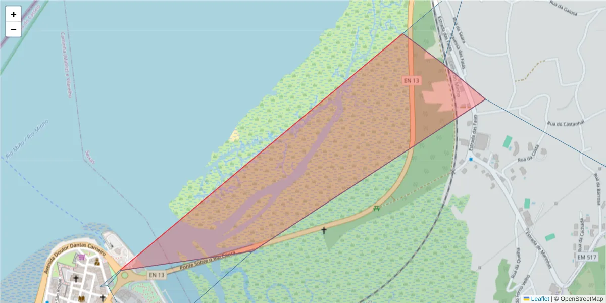 Mapa detalhado do código postal 4910-103 com limites, códigos postais vizinhos e agências dos correios