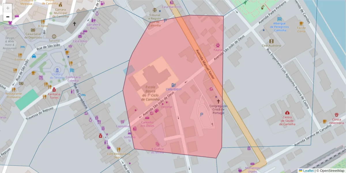 Mapa detalhado do código postal 4910-107 com limites, códigos postais vizinhos e agências dos correios