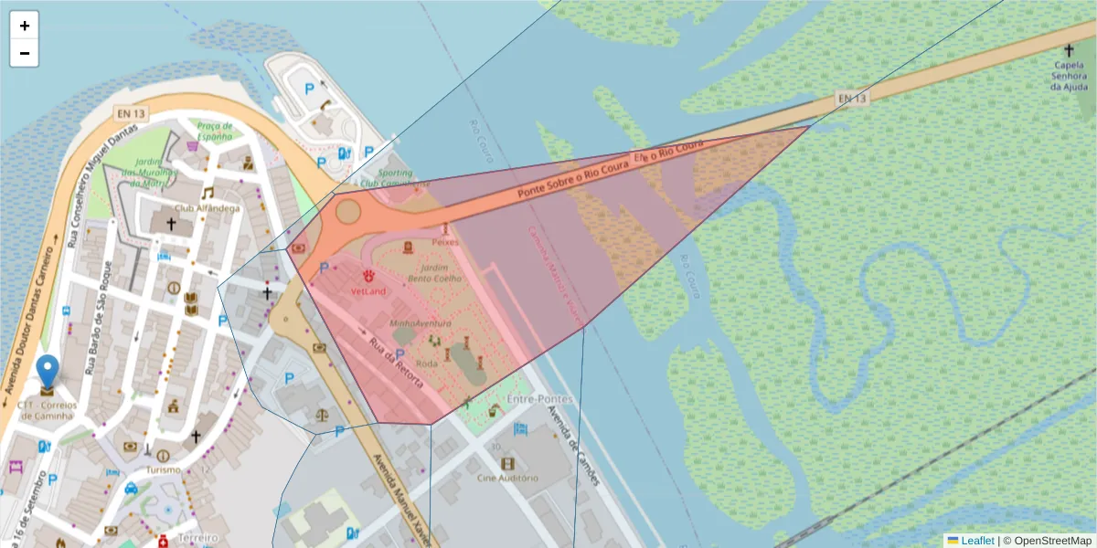 Mapa detalhado do código postal 4910-118 com limites, códigos postais vizinhos e agências dos correios