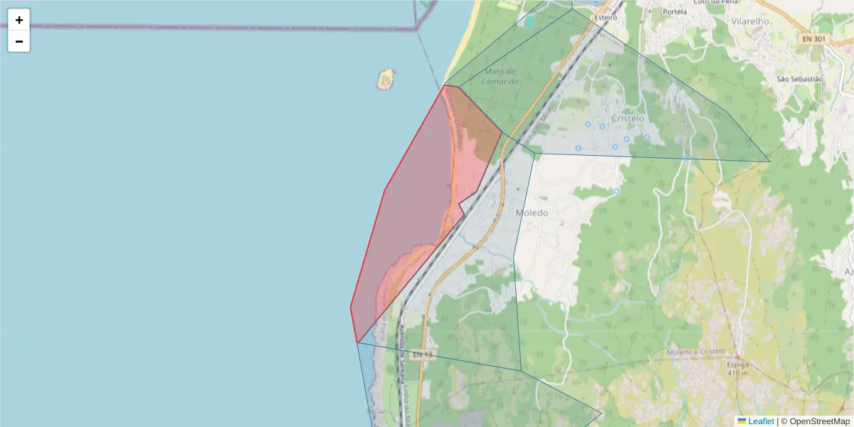 Mapa detalhado do código postal 4910-232 com limites, códigos postais vizinhos e agências dos correios