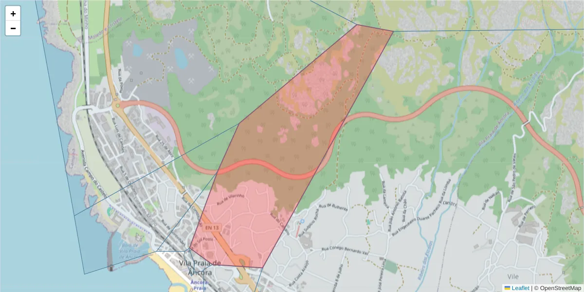 Mapa detalhado do código postal 4910-431 com limites, códigos postais vizinhos e agências dos correios