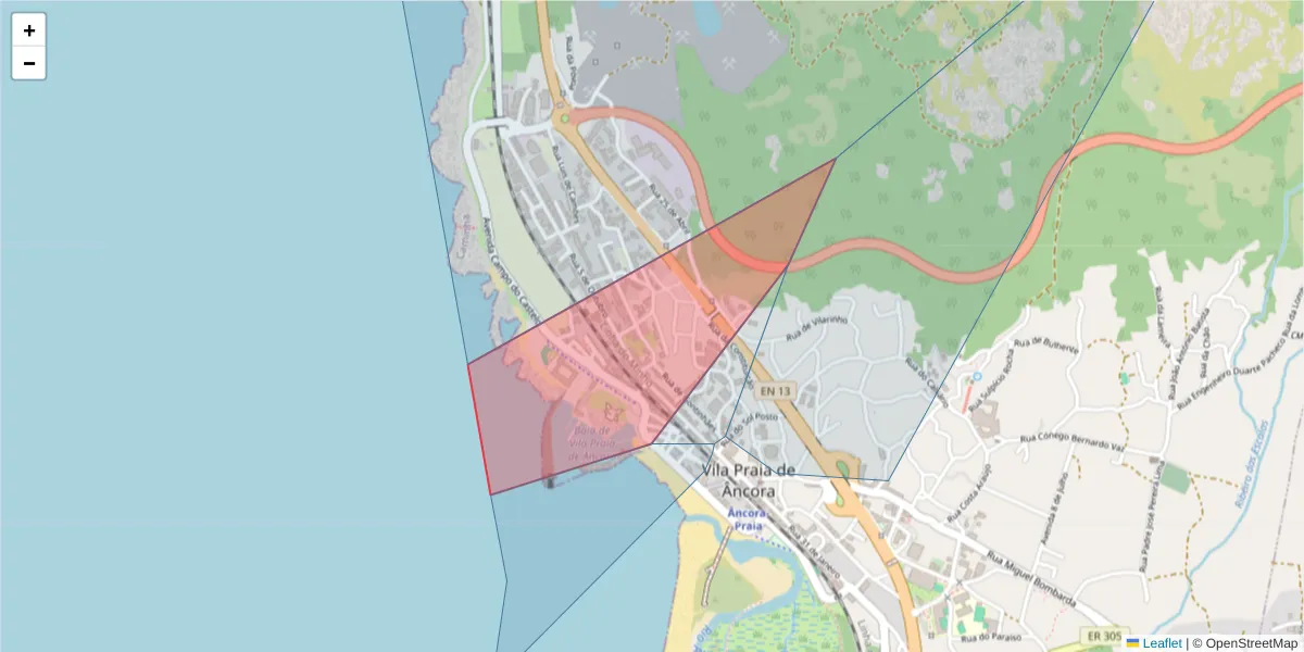 Mapa detalhado do código postal 4910-435 com limites, códigos postais vizinhos e agências dos correios