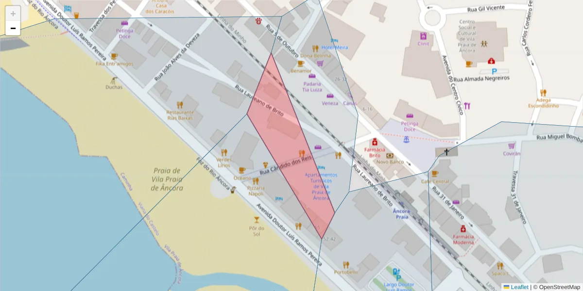 Mapa detalhado do código postal 4910-460 com limites, códigos postais vizinhos e agências dos correios