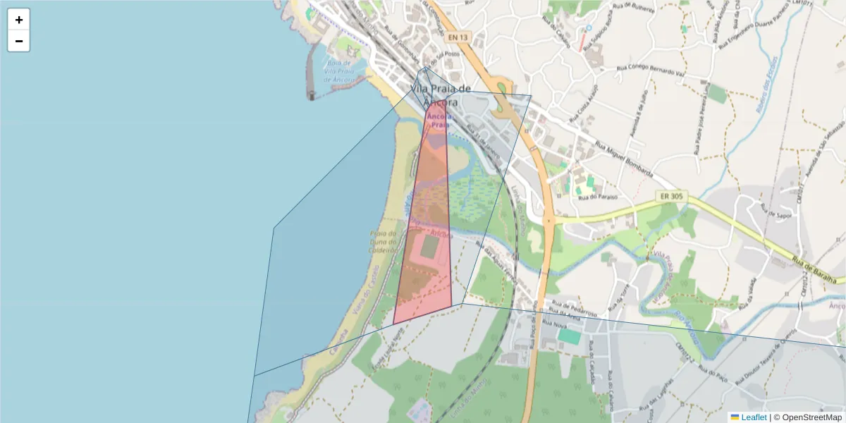 Mapa detalhado do código postal 4910-552 com limites, códigos postais vizinhos e agências dos correios