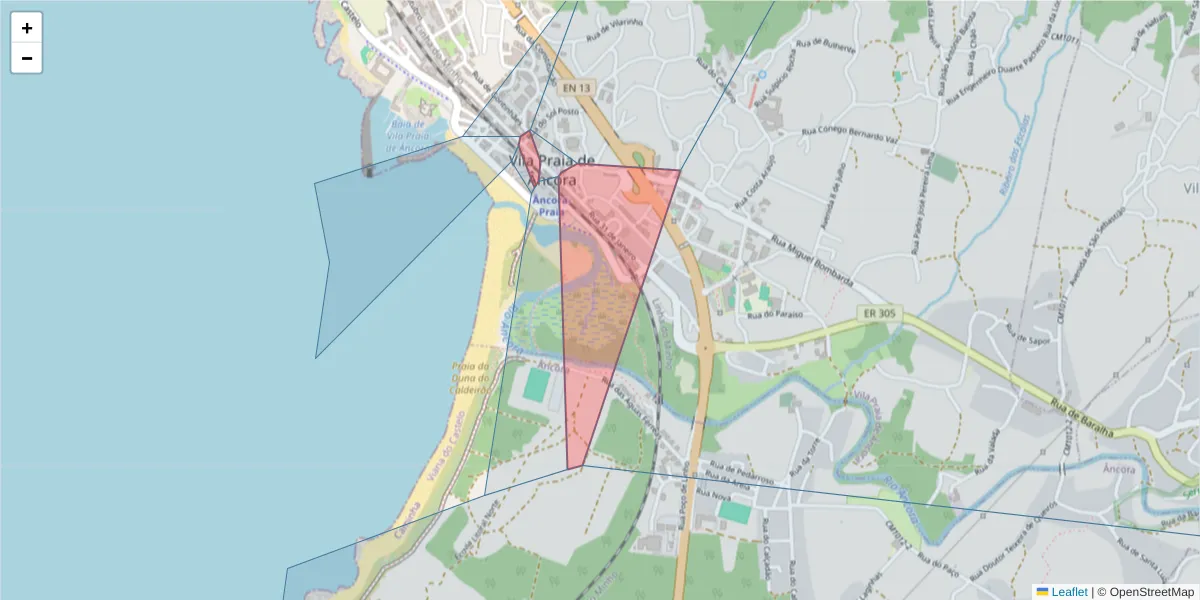 Mapa detalhado do código postal 4910 com limites, códigos postais vizinhos e agências dos correios