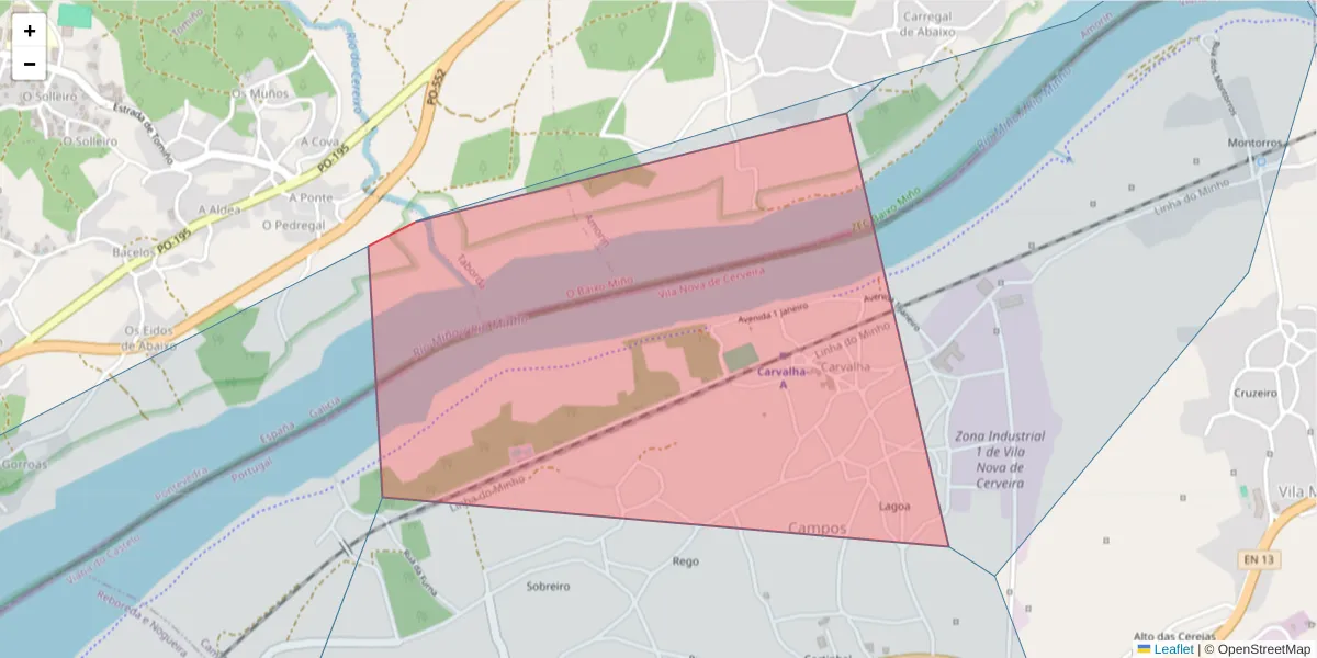 Mapa detalhado do código postal 4920-009 com limites, códigos postais vizinhos e agências dos correios