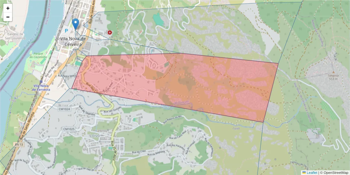 Mapa detalhado do código postal 4920-277 com limites, códigos postais vizinhos e agências dos correios