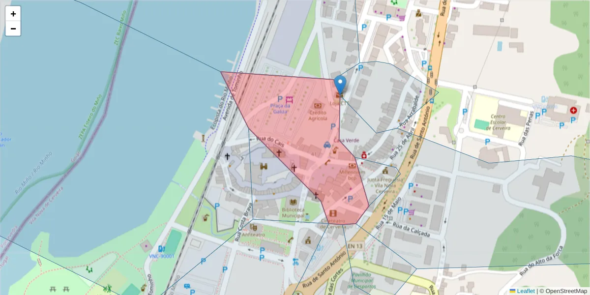 Mapa detalhado do código postal 4920-278 com limites, códigos postais vizinhos e agências dos correios