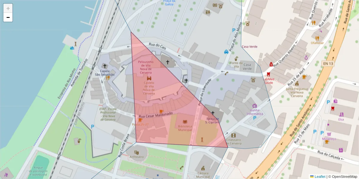 Mapa detalhado do código postal 4920 625 com limites, códigos postais vizinhos e agências dos correios