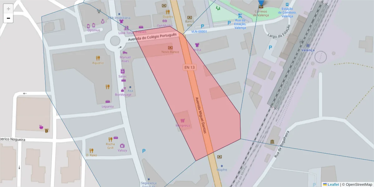 Mapa detalhado do código postal 4930-014 com limites, códigos postais vizinhos e agências dos correios