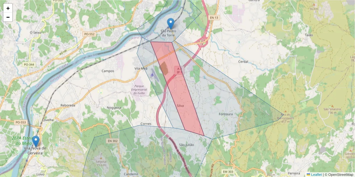 Mapa detalhado do código postal 4930-510 Valença com limites, códigos postais vizinhos e agências dos correios