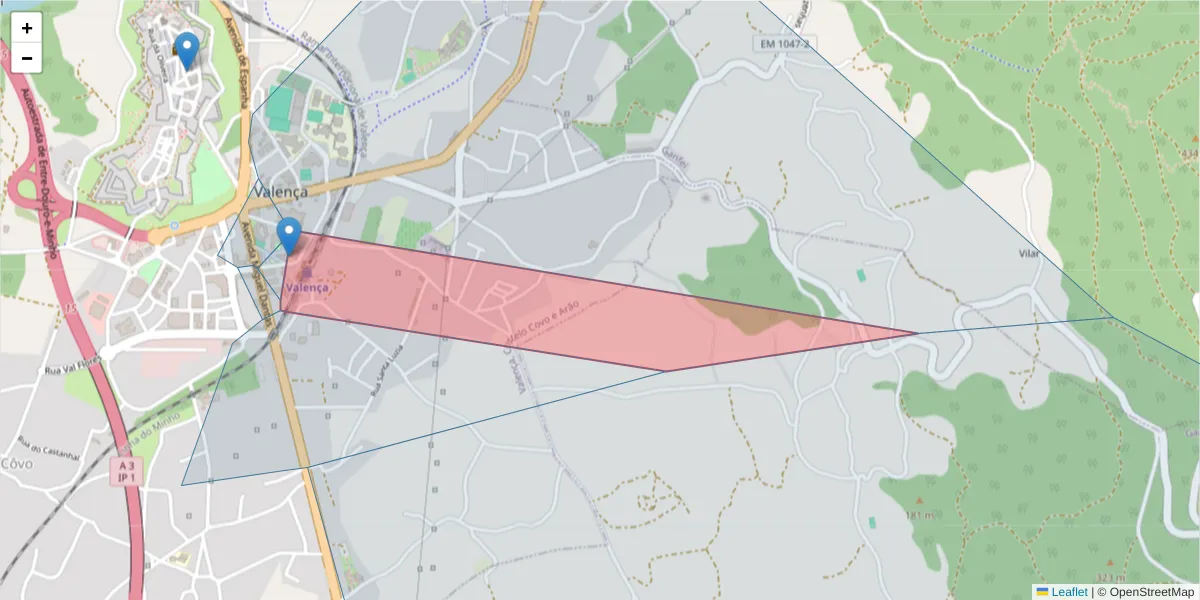 Mapa detalhado do código postal 4930-692 com limites, códigos postais vizinhos e agências dos correios