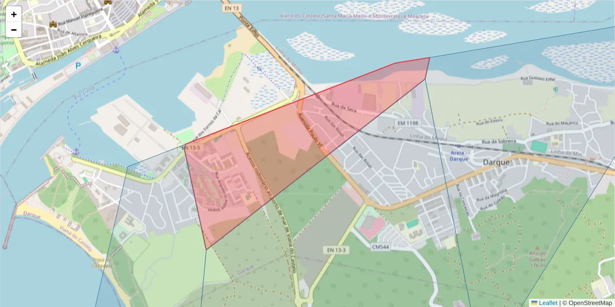 Mapa detalhado do código postal 4935-139 com limites, códigos postais vizinhos e agências dos correios