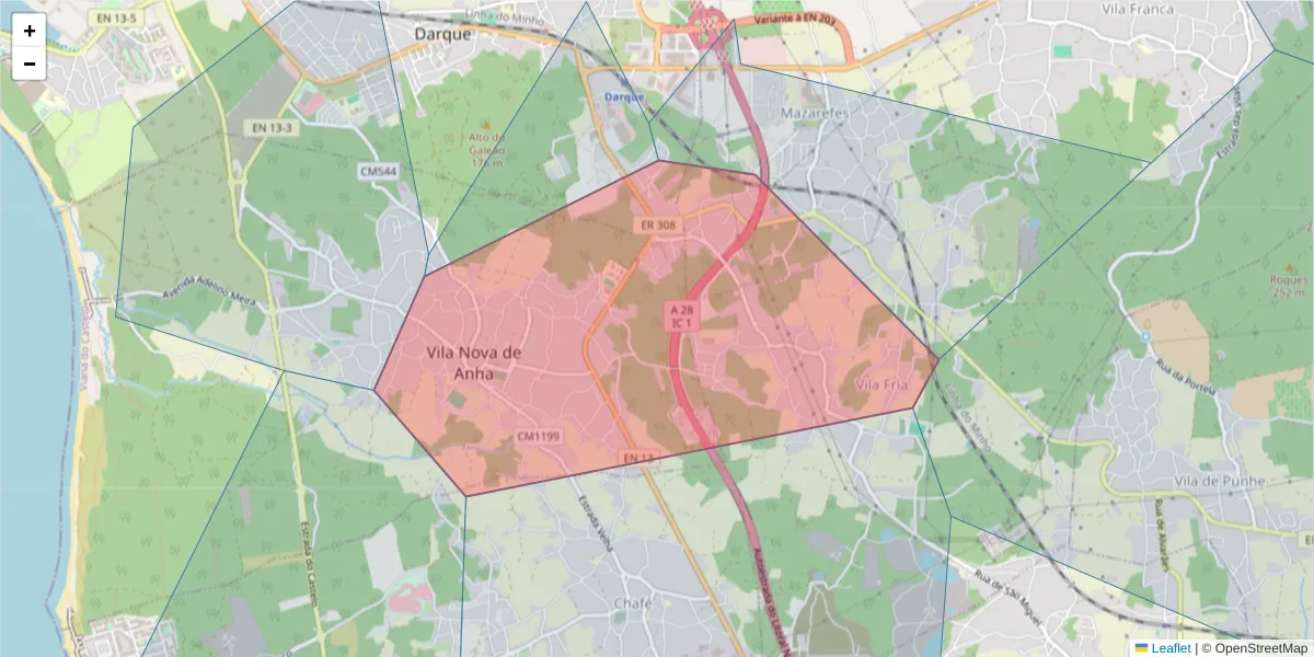 Mapa detalhado do código postal 4935-240 com limites, códigos postais vizinhos e agências dos correios