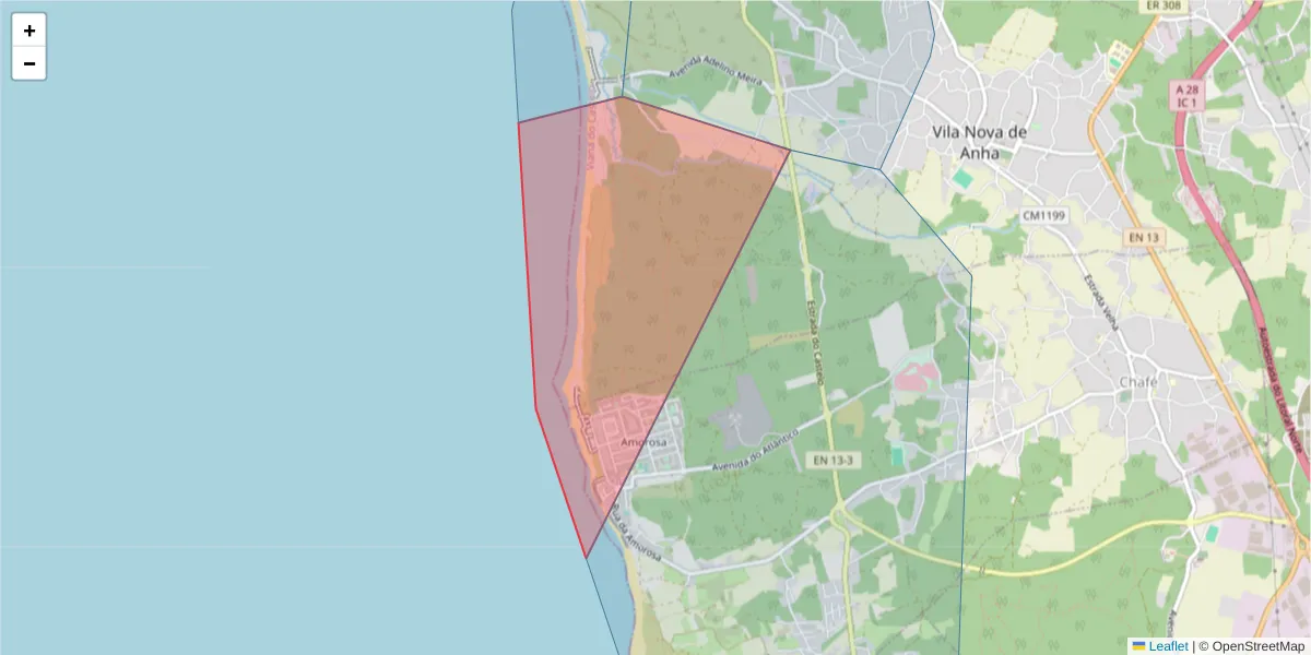 Mapa detalhado do código postal 4935-580 com limites, códigos postais vizinhos e agências dos correios