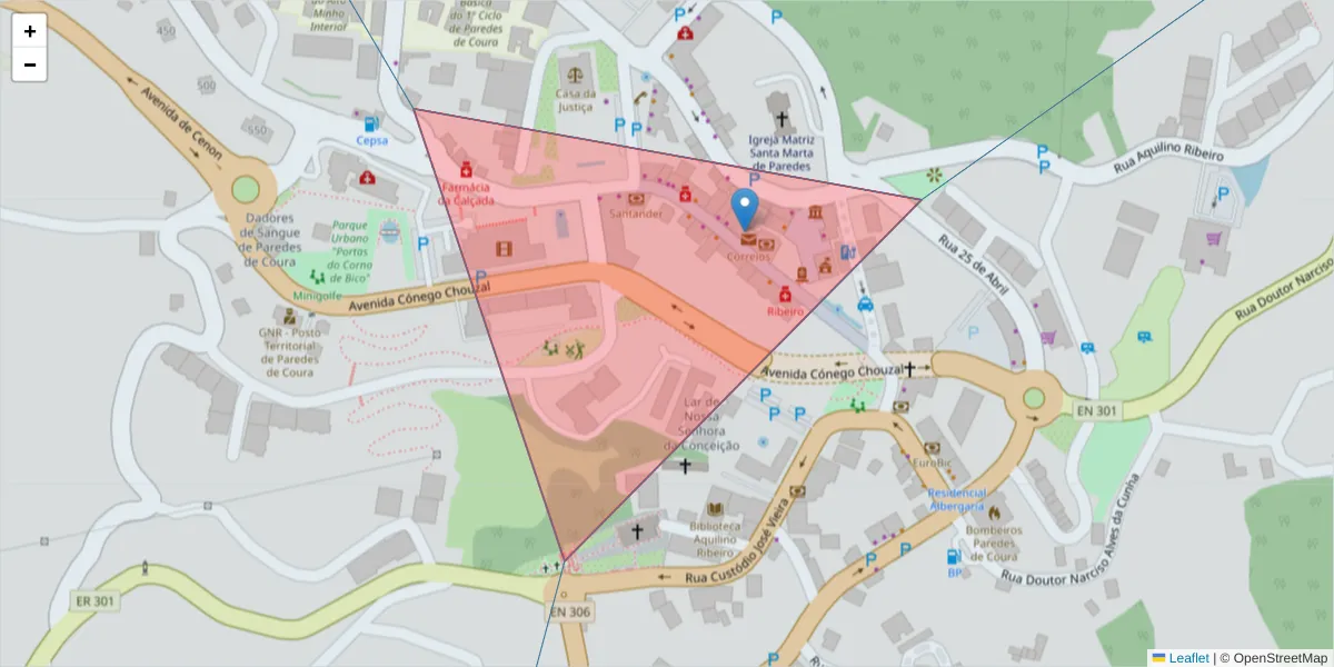 Mapa detalhado do código postal 4940-529 com limites, códigos postais vizinhos e agências dos correios