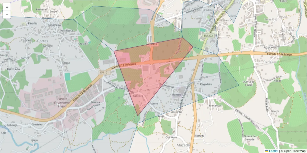 Mapa detalhado do código postal 4950-278 com limites, códigos postais vizinhos e agências dos correios