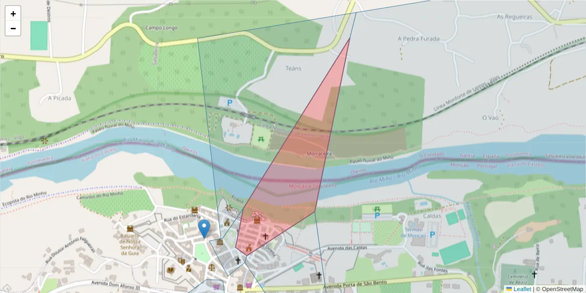 Mapa detalhado do código postal 4950-463 com limites, códigos postais vizinhos e agências dos correios