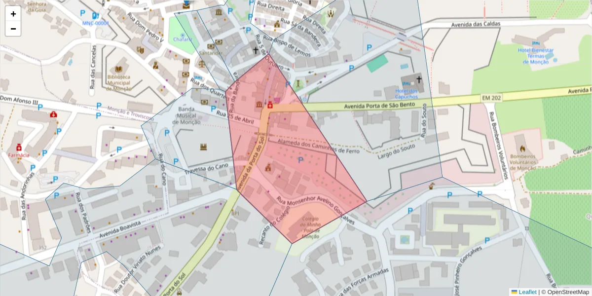 Mapa detalhado do código postal 4950-469 com limites, códigos postais vizinhos e agências dos correios