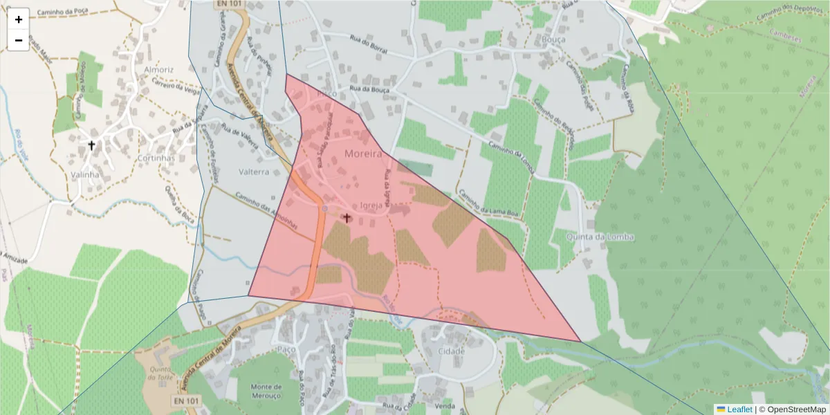 Mapa detalhado do código postal 4950-616 com limites, códigos postais vizinhos e agências dos correios