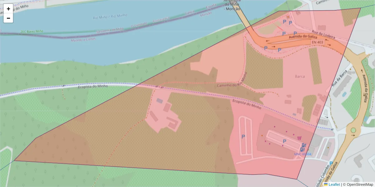 Mapa detalhado do código postal 4950-852 com limites, códigos postais vizinhos e agências dos correios